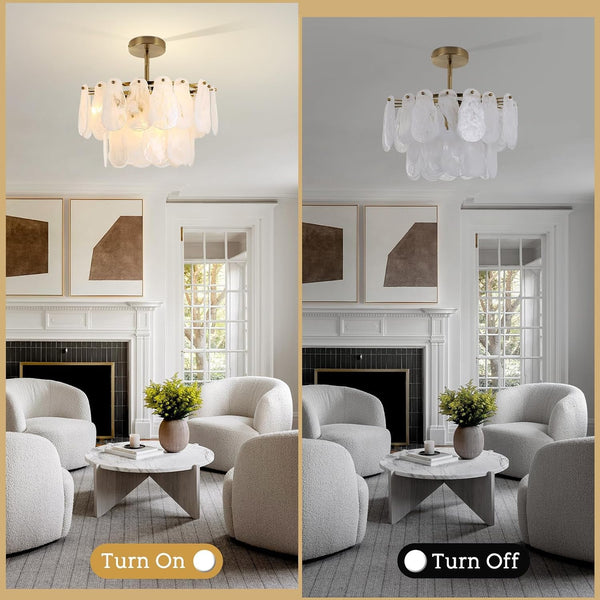 Modern Gold Chandeliers, 17.7" Luxury Cloud Glass Light Fixture, 2-Layer round Ceiling Hanging Light Fixture for Bedroom Dining Room Kitchen Island Living Room Entryway Bar Farmhouse 6-Light5