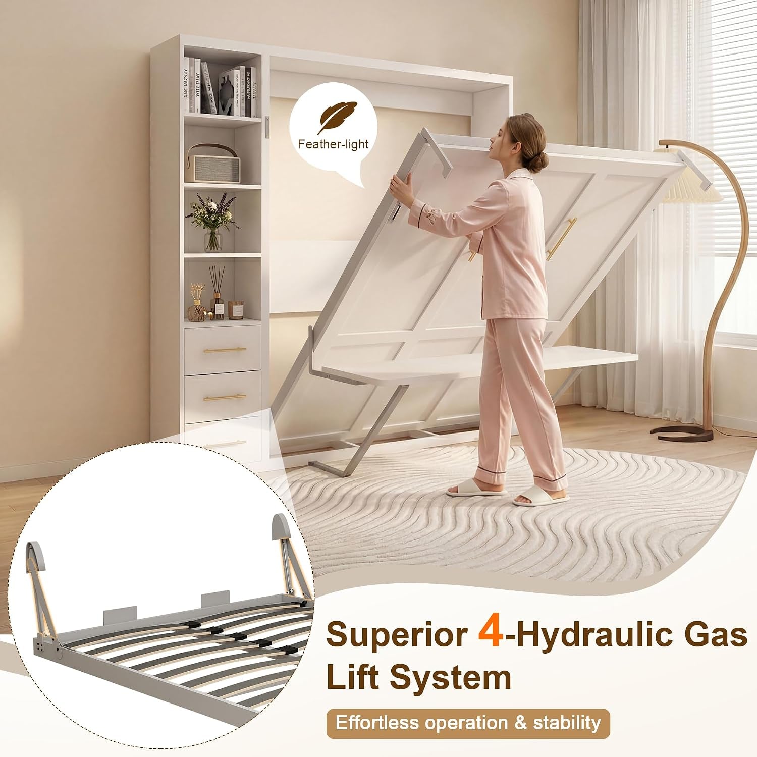 queen-murphy-bed-with-desk-storage-4-smooth-hydraulic-lift-white