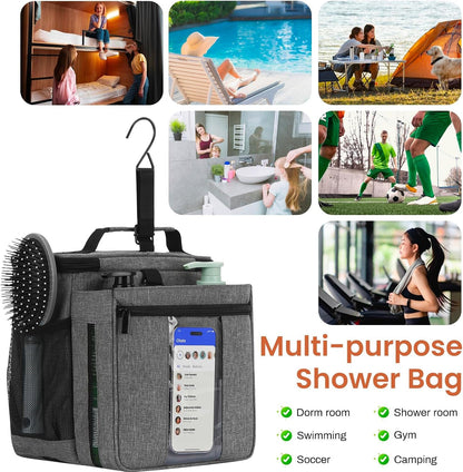 Shower Caddy Portable Quick Dry Mesh Dorm Shower Bag Men Women 2 Compartment College Dorm Room Essentials for Guys Girls,Hanging Shower Organizer for Camping Gym,Gray5