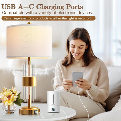 Gold Table Lamp Set of 2, 25.5" Modern Nightstand Lamp for Living Room4