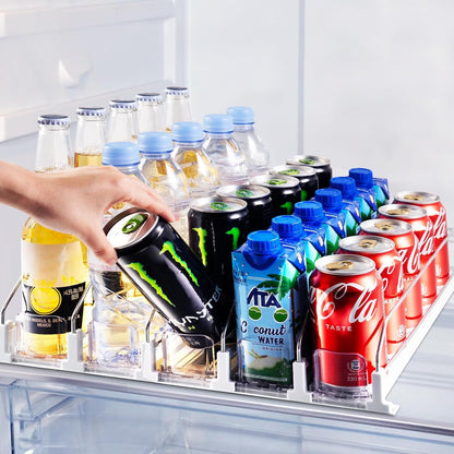 Drink Organizer for Fridge, Soda Can Organizer for Refrigerator with Automatic Pusher Glide, Adjustable Width Drink Dispenser for Fridge, Holds up to 25 Cans or Bottles, 5 Row1