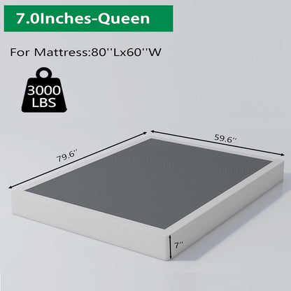 7 Inch Box Spring Queen Mattress Foundation with Easy Clean Cover | 3000Lbs Weight Capacity, Heavy Duty Metal, Non-Slip, No Noise, Easy Assembly3