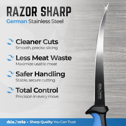 Fillet Knife for Fish - Razor Sharp G4116 German Stainless Steel Blade, 6.5 Inch Professional Filleting & Boning Knife with Non-Slip Handle, Protective Sheath & Sharpener3
