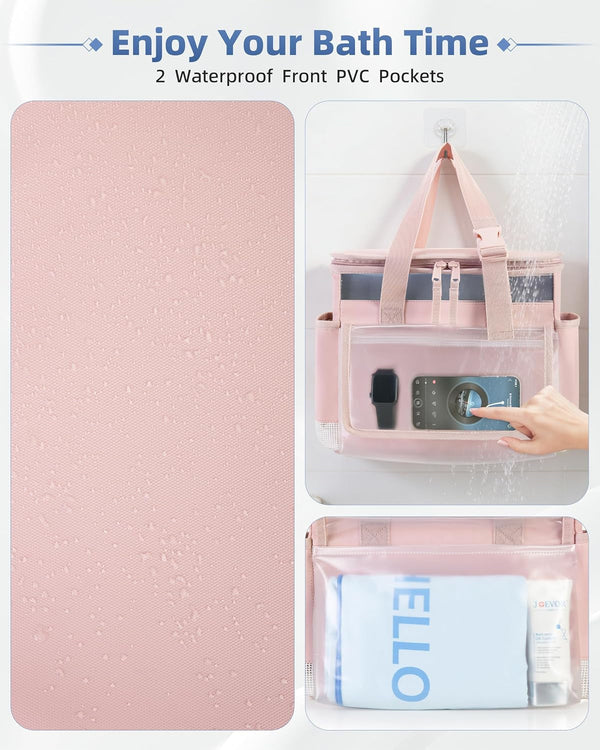 Hanging Shower Caddy Organizer Bag with Quick Dry Mesh, Pink3