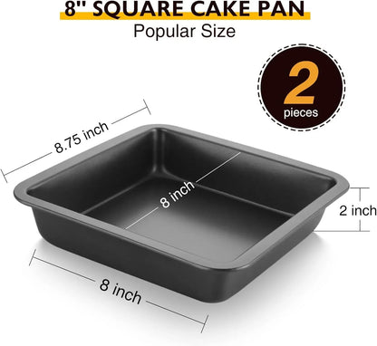 8X8 Cake Baking Pan Set, Nonstick Square Brownie Pans with Wider Grips, 2 Pieces, Heavy Duty, Grey5