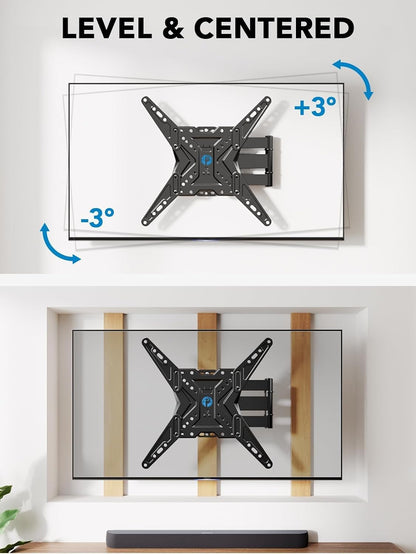 TV Wall Mount for Most 26 32 50 55-60 Inch Tvs, Full Motion TV Mount with Swivel, Tilt & Extension, Single Stud Wall Mount Bracket Holds up to 77 Lbs, Max VESA 400X400Mm, PIMF118