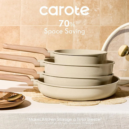 Pots and Pans Set, Ceramic Cookware Set, 14Pcs | Healthy Induction Kitchen Set, with Silicone Lids, Easy Clean, Even Heating, Space Saving, PFAS FREE6