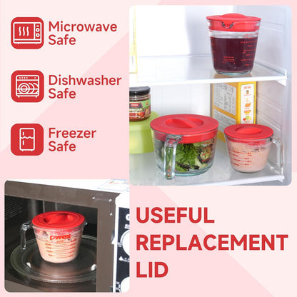 3 Pack Silicone Replacement Lids, Respectively Fits Pyrex 1-Cup, 2-Cup & 4-Cup Tempered Glass Liquid Measuring Cups, Reusable & Food-Grade Silicone, Dishwasher & Microwave Safe4