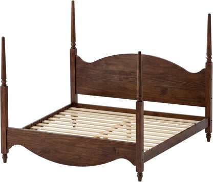 Brixton King Solid Pine Wood Four-Poster Bed, Arched Headboard, Walnut8