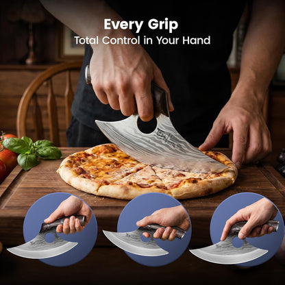 Lightweight Ulu Knife, Salad Rocker Chopper with Leather Sheath4