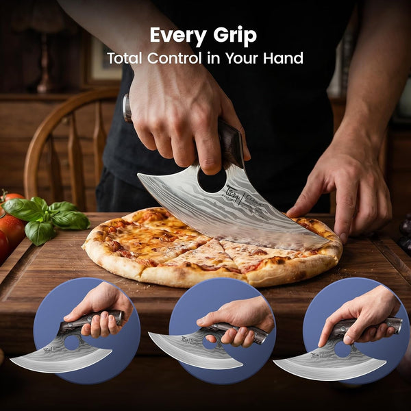 Lightweight Ulu Knife, Salad Rocker Chopper with Leather Sheath4