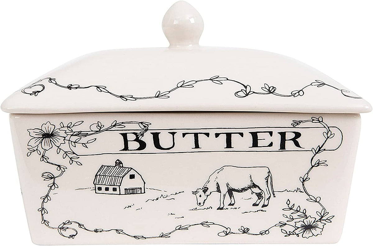 creative-co-op-country-stoneware-butter-dish-with-spread-the-love-message-and-farm-landscape-design-white-and-black