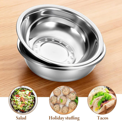 4 Pcs Stainless Steel Mixing Bowl Nesting Metal Prep Salad Bowl Extra Large Basin Salad Basin with Deeper Edge, Mirror Finish for Home Cooking or Commercial, Dishwasher Safe, Silver (13 Inch 8 Qt)4