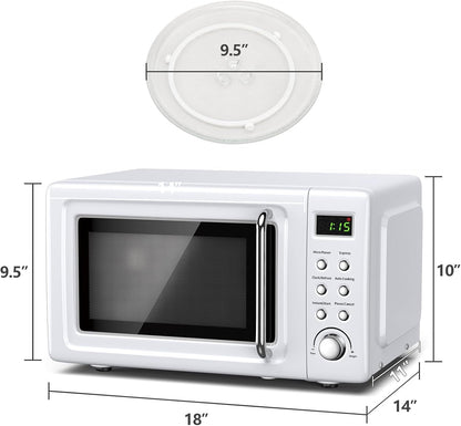 0.7Cu.Ft Retro Small Microwave Oven, 700W Compact Countertop Microwave with 5 Power Levels, Auto Cooking Menus, Glass Turntable, Child Lock & Glass Turntable for Apartment, Dorm (White)7