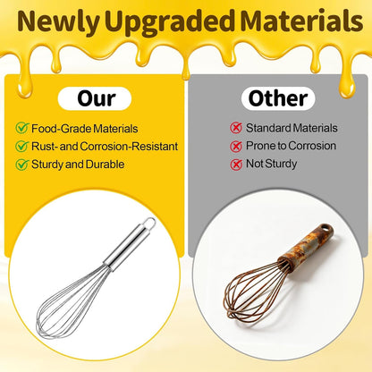 3 Pack Stainless Steel Whisk, 8" 10" 12" Thicken Heavy Duty Whisk Set, Food Grade Kitchen Wire Whisks for Cooking, Whisking, Blending, Stirring4