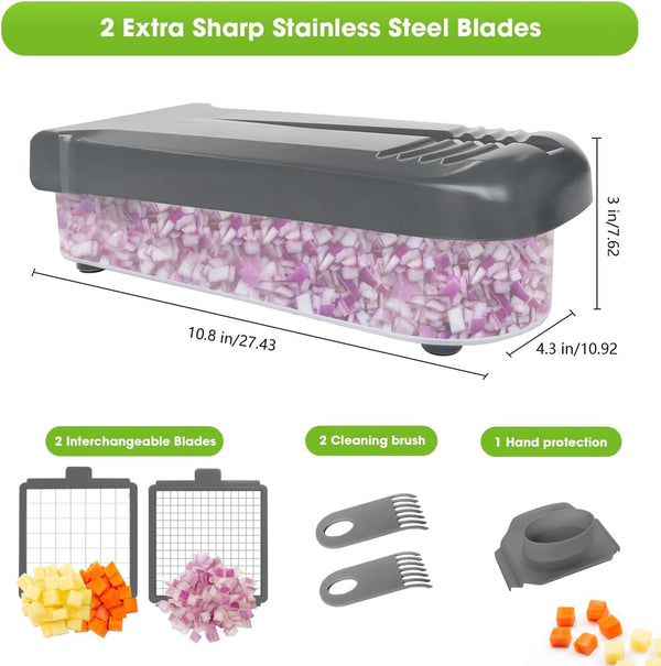 Multifunctional Food Chopper - Onion, Vegetable Slicer Dicer Cutter, Potato Cutter - Veggie Chopper with Container (4 in 1, Grey)2