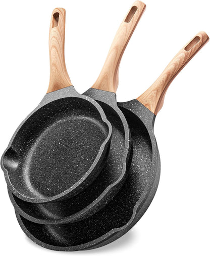 Non Stick Frying Pan Set -  Granite Skillet Set with 100% PFOA & PTFE Free, Induction Egg Omelette Pans for Cooking Pan Set, Cookware Set Nonstick Pots and Pans Set Gift for Women1