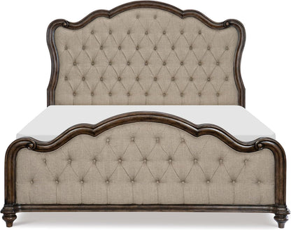Vintage Brown Oak Finish Formal King Bed 1Pc Traditional Bedroom Furniture Button-Tufted Routed Edges4