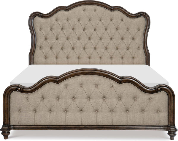 Vintage Brown Oak Finish Formal King Bed 1Pc Traditional Bedroom Furniture Button-Tufted Routed Edges4