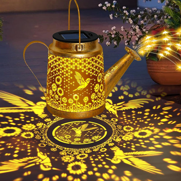 Solar Garden Lights Outdoor Decor, Hummingbird Watering Can Solar Lantern2