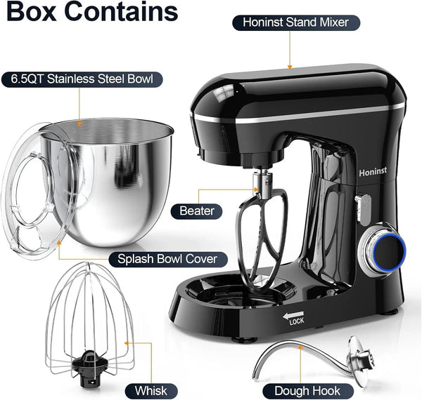 Stand Mixer, 6.5QT 10-Speed Tilt-Head 3-IN-1 Electric Food Mixer | Kitchen Mixer with Bowl, Dough Hook, Whisk and Beater, Household Mixer for Baking, Cake and Most Home Cooks, Dishwasher Safe2