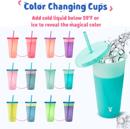 Plastic Cute Cold Cups with Lids and Straws Bulk for Iced Coffee - 6 Pack 24 Oz Color Changing Reusable for Adults Kid Women Party2