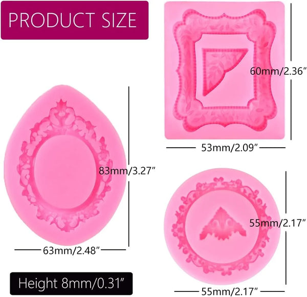 9 PCS Picture Frames Fondant Silicone Molds,  Vintage Style Photo Frame Moulds for Cake Decorating Cupcake Topper Chocolate Candy Polymer Clay2