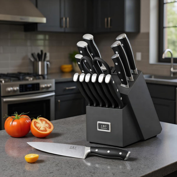 15‑Pcs Knife Block Set, High Carbon Steel, Black Pro4