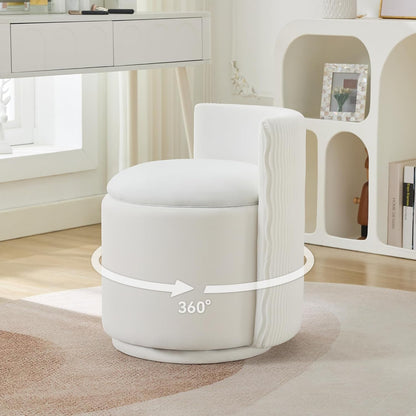 Velvet Vanity Chair with Storage, 360° Swivel Makeup Chair with Wave Back, No Assembly Small Accent Stool for Bedroom, Dressing, Living Room, White1