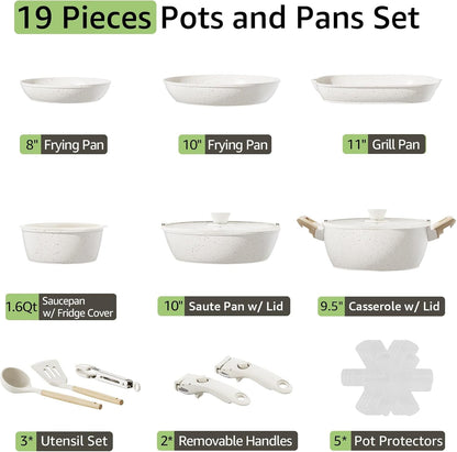 19-Piece Pots and Pans Set Non Stick, Ceramic Cookware Set with Removable Handles, Pfas-Free,Induction Compatible Dishwasher Safe,Stackable Space-Saving for Apartment or Rvs5