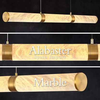 Cylinder Alabaster Chandelier, L47In Gold Marble Chandeliers for Dining Room, Modern Linear Chandelier over Table, Brass LED Chandeliers for Kitchen Island5