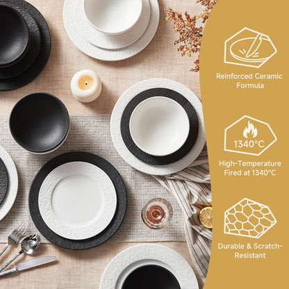 Black Dinnerware Sets, 24-Piece Plates and Bowls Sets, Matte Marble7