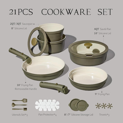 21Pcs Ceramic Cookware Sets, Nonstick Pots and Pans Set Non Toxic | Space Saving, Detachable Handle, Dishwasher & Oven Safe, PFAS Free, Kitchen/Apartment/Camping/Rv/ Traveling Cooking Sets2