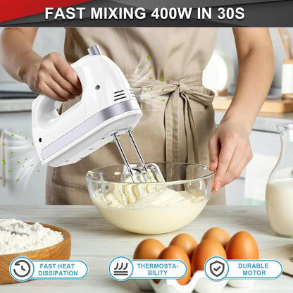 Hand Mixer Electric Handheld 400W 5-Speed Lightweight | Kitchen Mixer with Storage Case, 5 Stainless Steel Attachments for Baking Cake Egg Cream Food Beater, Turbo+Eject Button6