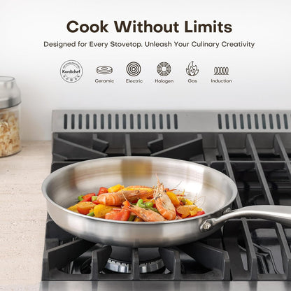 10 Inch Stainless Steel Frying Pan with Lid, Tri-Ply Healthy Stainless Steel Cookware, Pan, Skillet on Induction, Ceramic and Gas Cooktops, PFOA Free Cooking Pan, Dishwasher Safe3