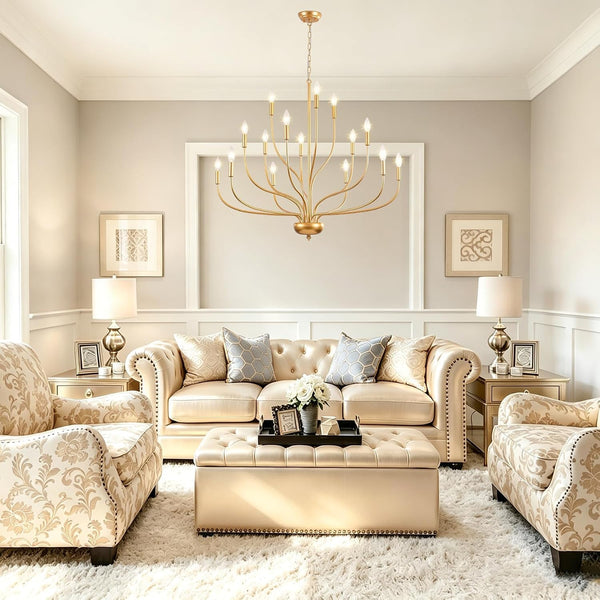 Brass Gold Chandelier, 15-Light Vintage Large Candle Style Chandelier Lighting, 37.4" Modern Farmhouse Dining Room Chandelier Light Fixture for Living Room Foyer Entryway High Ceiling Staircase2