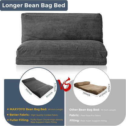 Folding Sofa Bed, Extra Thick and Long Floor Sofa Convertible Chair with Washable Cover, Floor Couch Lounge Bean Bag Bed for Living Room, Dark Grey, 54X91 Inch3