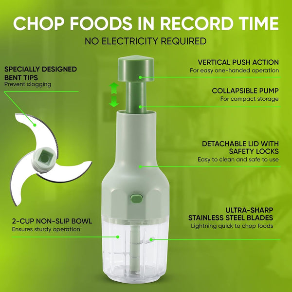 Express Small Manual Food Chopper, 2-Cup: Hand Chopper with Container, Push-Down Pump Onion Chopper, Garlic Chopper, Green Veggie Cutter for Salsa, Salad, Coleslaw, Baby Food, Indian Cooking8