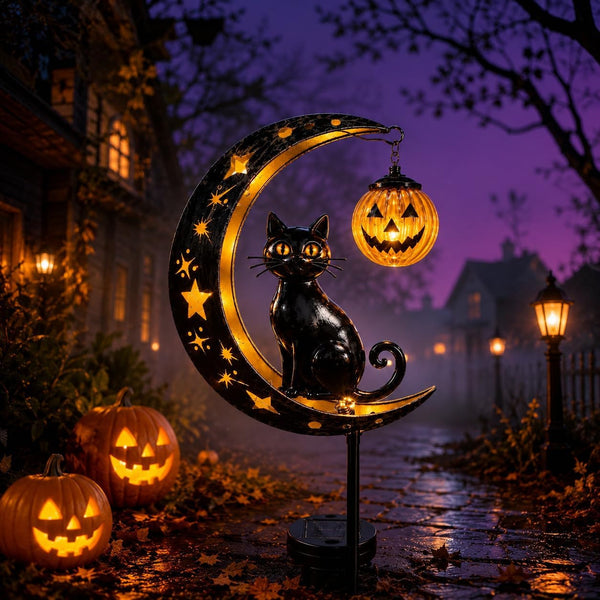 Solar Halloween Black Cat Pumpkin Moon Garden Stake Light9