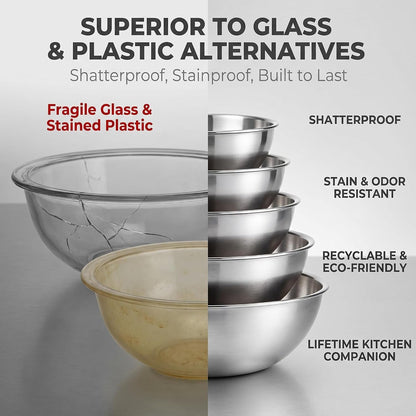 5 Pcs Stainless Steel Mixing Bowls,Dishwasher Safe,Food Grade 304,Silver,Salad Prep & Cooking9