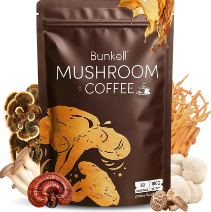 Mushroom Coffee, Instant Coffee Blend with 6 Adaptogenic Mushrooms (Lion'S Mane, Reishi, Cordyceps, Shiitake, King Trumpet & Turkey Tail) for Energy, Digestion & Immune Support, 30 Servings1