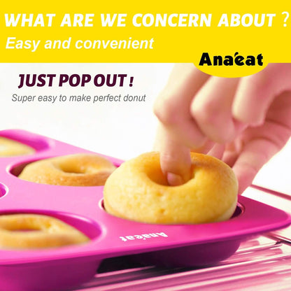 3 Pack Donut Pan Silicone Baking Mold, Just Pop Out! Non-Stick Doughnuts Baking Pans BPA Free for 6 Full-Size Donuts, Muffin, Cake Biscuit Bagels - Oven & Dishwasher Safe (Multicolor)2
