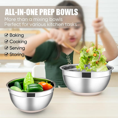 Stainless Steel Mixing Bowls with Lids Set, 5-Piece, Khaki7