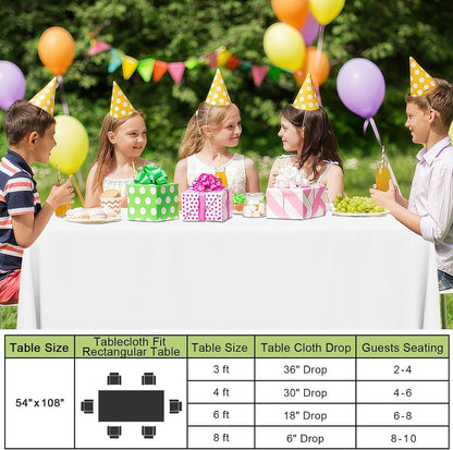 Disposable Table Cloth - 6 Pack, 54 X 108 Inch Waterproof Rectangle Tablecloths for Parties, Decorative Plastic Table Cover, Leakproof & Sturdy, White6