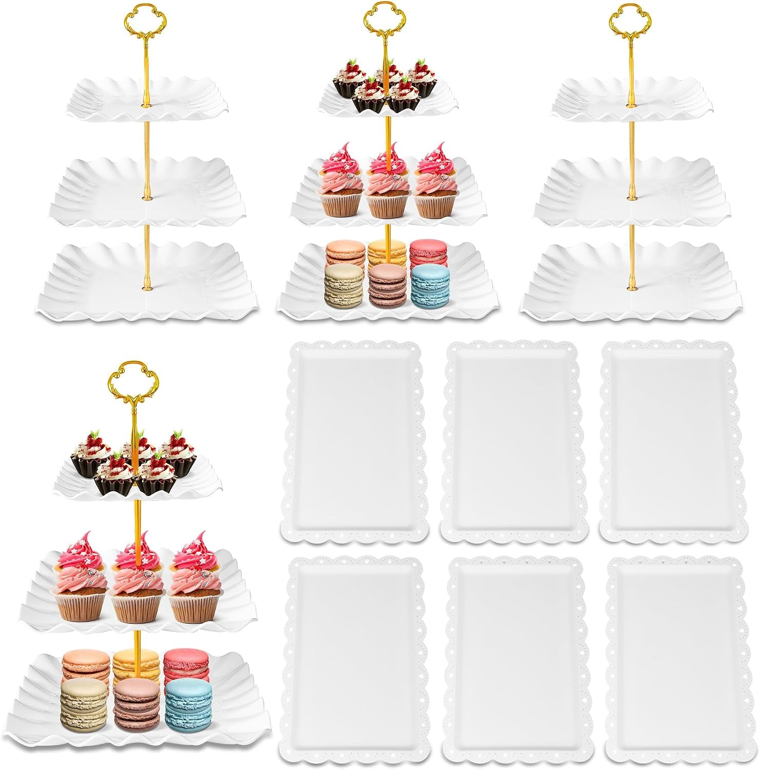 10-pack-dessert-table-display-set-4-three-tier-square-cupcake-stands-and-6-serving-trays-for-cakes-cupcakes-pastries-and-snacks-baby-shower-decorations-bridal-shower-birthday-wedding-party
