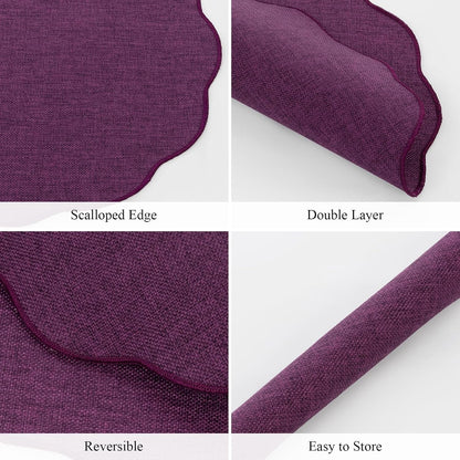 Scalloped round Placemats Set of 6 Polyester Linen Blend 15 Inch Washable Non Slip Place Mats Easy Clean Heat Resistant Table Mats for Kitchen Dining Table Decor, Purple5