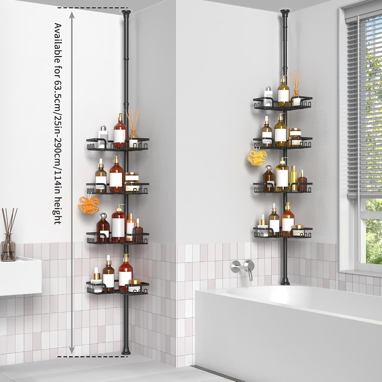 tension-pole-shower-caddy-corner-for-bathroom-adjustable-25in-114in-floor-to-ceiling-standing-shower-tension-rod-organizer-4-tier-storage-shelves-with-hooks-black