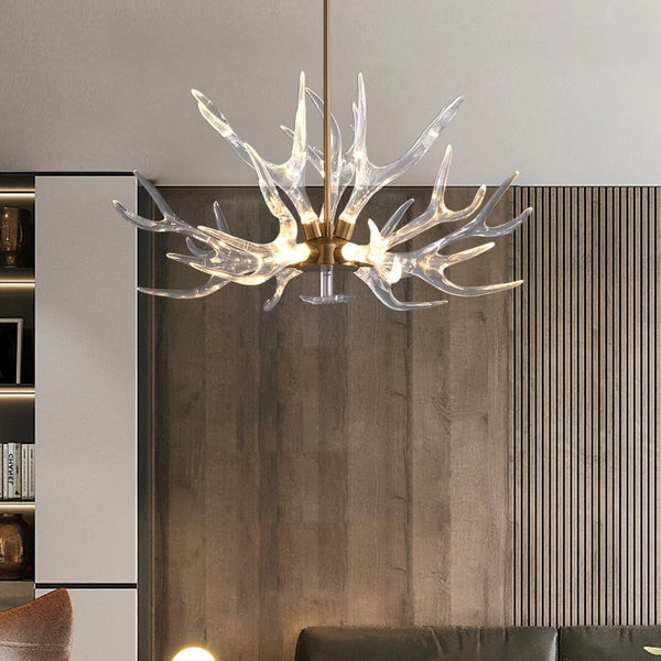 Resin Antler Chandelier, 9-Light Deer Horn Pendant Light Fixture for Living Room Bedroom Dining Room Kitchen (Gold)6