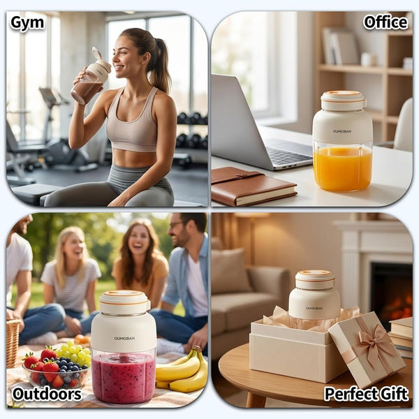 New Portable Cordless Personal Blender, Dual Lid Juicer Cup with Stainless Steel Blades, Leakproof Travel Smoothie Maker for Gym Office Kitchen (Blue, Standard Version)7