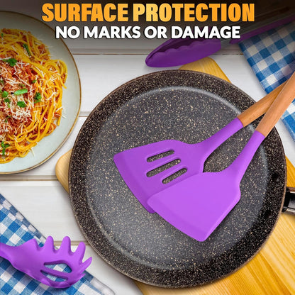 12 Pcs Purple Kitchen Accessories with Holder for Nonstick Cookware7